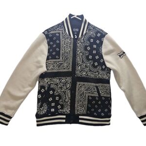 Snoop Dogg, Dogg Supply Bandana Varsity Jacket Black White Paisley Men’s M